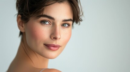 Obraz premium Close up of a woman's face relaxing with eyes closed and hair pulled back in a beauty and wellness portrait