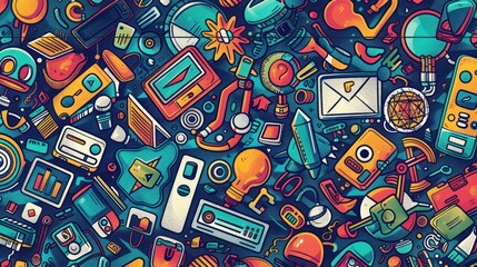 STEM design illustration, science technology engineering mathematics background.