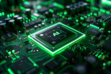 Artificial Intelligence Computer Chip Semiconductor, Green AI Machine Learning Hardware Concept