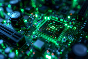 Artificial Intelligence Computer Chip Semiconductor, Green AI Machine Learning Hardware Concept