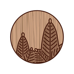 木彫り風円形シンプル花札　睦月　松　1月　松のカス