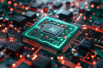 Artificial Intelligence Computer Chip Semiconductor, Green AI Machine Learning Hardware Concept