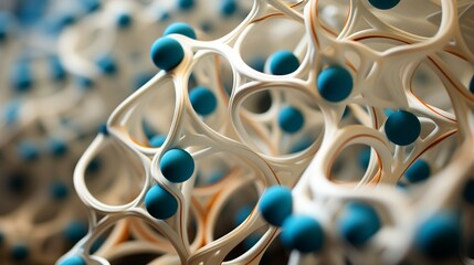 A close-up of intricate paper art featuring geometric shapes intertwined with molecular model structures, highlighting the beauty of biotechnology. Illustration, Minimalism,