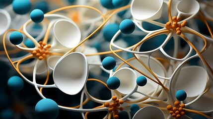 A close-up of intricate paper art featuring geometric shapes intertwined with molecular model structures, highlighting the beauty of biotechnology. Illustration, Minimalism,
