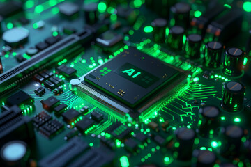 Artificial Intelligence Computer Chip Semiconductor, Green AI Machine Learning Hardware Concept