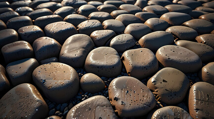 Obraz premium background featuring the bumpy and irregular texture of a cobblestone path, with varying sizes and shapes of stones.