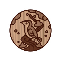 木彫り風円形ミニ花札　鶯　如月　梅　2月　梅に鶯