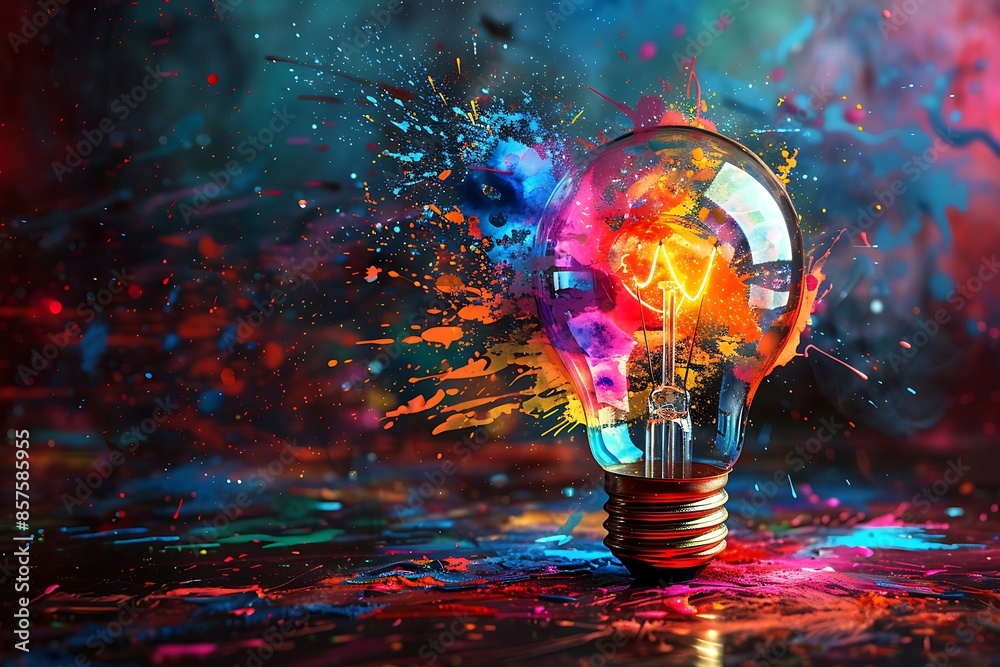 Poster Lightbulb Exploding with Colors