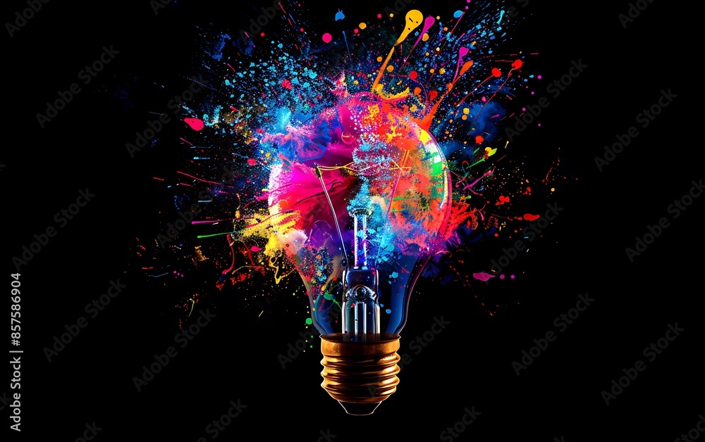 Aufkleber Abstract Lightbulb Explosion with Colorful Splashes