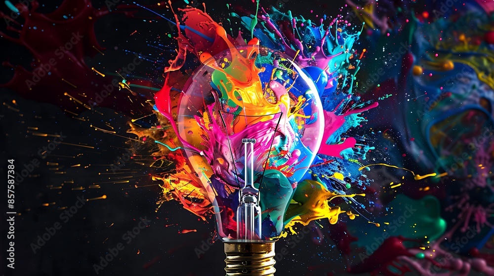 Poster Exploding Lightbulb of Colorful Ideas