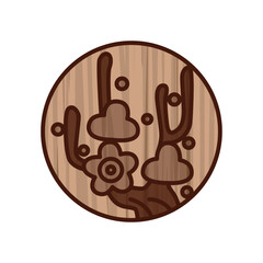 木彫り風円形ミニ花札　如月　梅　2月　梅のカス