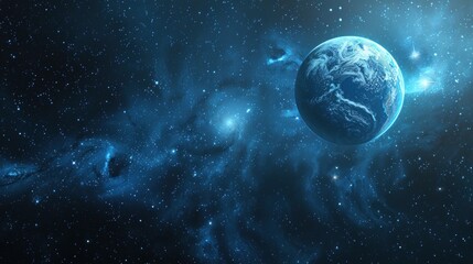 Obraz premium A blue and white planet with a starry sky in the background. Generate AI image