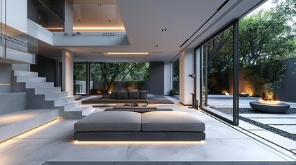 Fototapeta premium Minimalist home interior with clean lines, modern furniture, and a serene, clutter-free environment