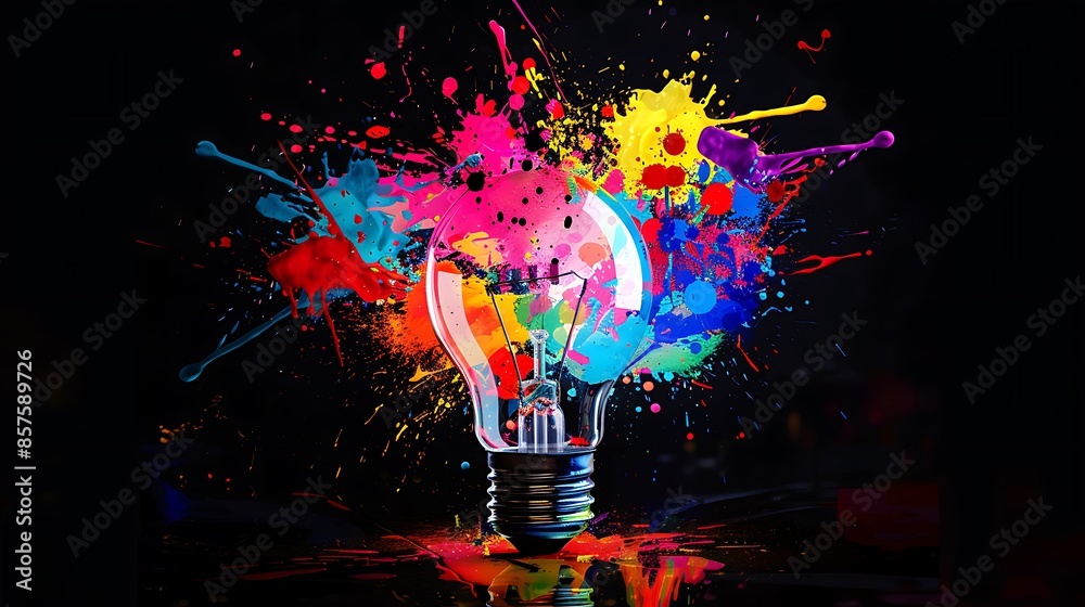 Aufkleber Bright Idea: A Lightbulb Exploding with Color