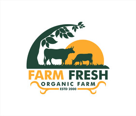 cow farm organic logo stamp. vintage cattle angus beef logo design vector Emblem logo flat design vector illustration concept