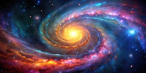 Large galaxy wallpaper with vibrant colors and swirling stars, galaxy, stars, space, universe, celestial, astronomy