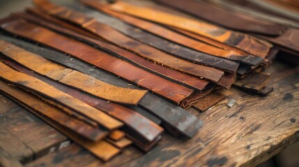 Leather strips on a wood plank Cowboy flair
