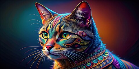 Colorful cat with intricate details, Colorful, Cat,Print, Detailed, Feline, Artistic, Vibrant, Whimsical, Pet, Animal