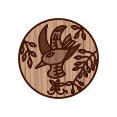 木彫り風円形ミニ花札　卯月　藤　不如帰　4月　藤に不如帰