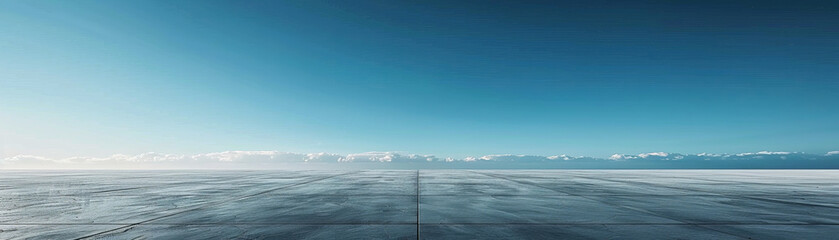 Serene empty floor meets clear blue sky, a peaceful horizon landscape view.