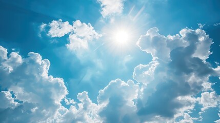 The sky is blue with a few clouds and the sun is shining brightly. Generate AI image