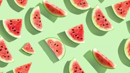 Watermelon Slices on a Green Background