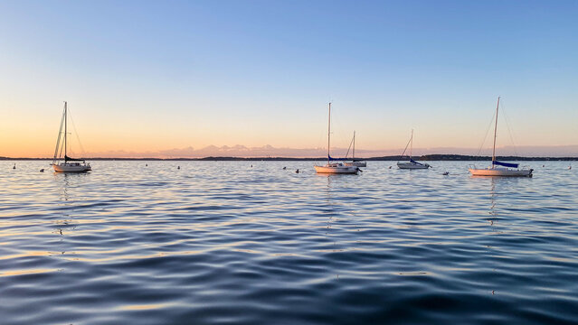 Sailboat on Lake Mendota with Golden Sky