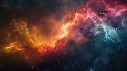 Obraz premium Abstract cosmic background with vibrant red, orange and blue nebulae.
