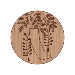 木彫り風円形花札　卯月　藤　赤短　4月　藤に赤短