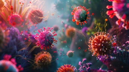 Microscope virus close up. 3d rendering.