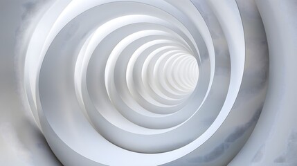 Obraz premium 6. Craft a digital illustration of a spiral tunnel design, characterized by its hypnotic curvature and spatial depth, to create an abstract white background image with a modern aesthetic.