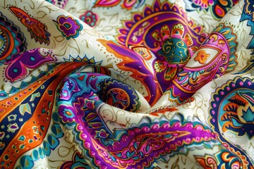 Fototapeta premium A colorful paisley fabric with a blue and orange design