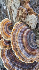 Close-up of shelf fungus on tree trunk