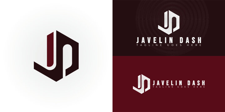 Abstract initial hexagon letters JD or DJ logo in deep red color isolated on multiple background colors. The logo is suitable for sports brand logo vector design illustration inspiration templates.