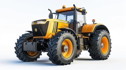 Obraz premium Modern tractor, agricultural vehicle, 3D realistic, isolated on white background