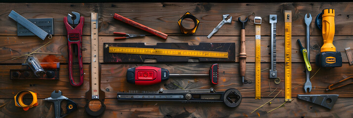 Essential Carpentry Measuring Tools Displayed on a Woodworker's Workbench