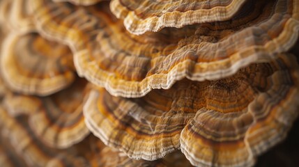 A close-up of a shelf fungus growing on a tree