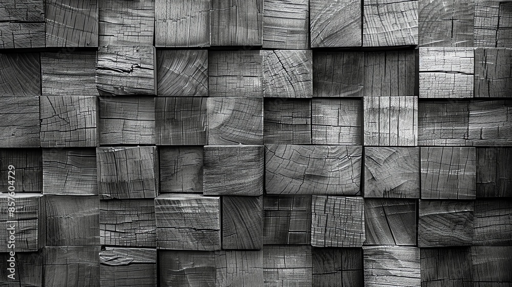 Poster background of wall marquetry with textured walnut and olive, 16:9 , grayscale, banner, wallpaper - Posters