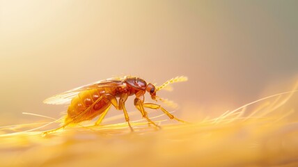 Fototapeta premium Flea on a pet's fur, highly magnified, showing detailed anatomy and fur texture
