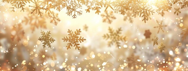 Create a magical ambience with a Golden Snowflakes Background Sparkling Bokeh Lights, ideal for winter and Christmas festivities. The design is elegant and festive, perfect for a celebratory mood