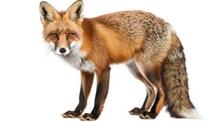 Isolated red fox on white backdrop