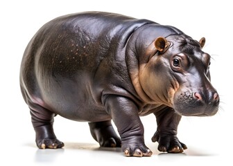 Obraz premium A Young Hippopotamus Isolated On A White Background