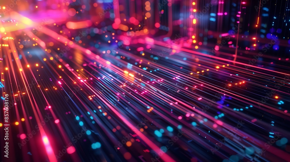 Leinwandbilder abstract digital network with glowing lines and particles