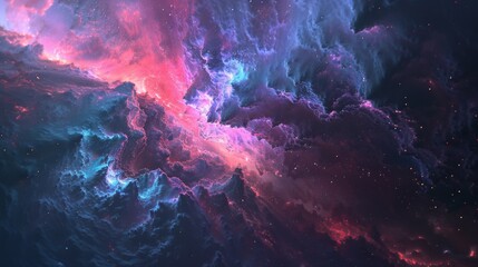 Cosmic Nebula with Swirling Clouds of Pink and Blue