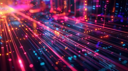 Abstract Digital Network with Glowing Lines and Particles