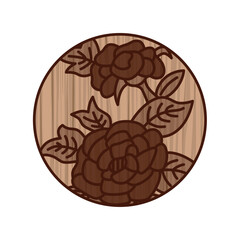 木彫り風円形シンプル花札　水無月　牡丹　6月　牡丹のカス