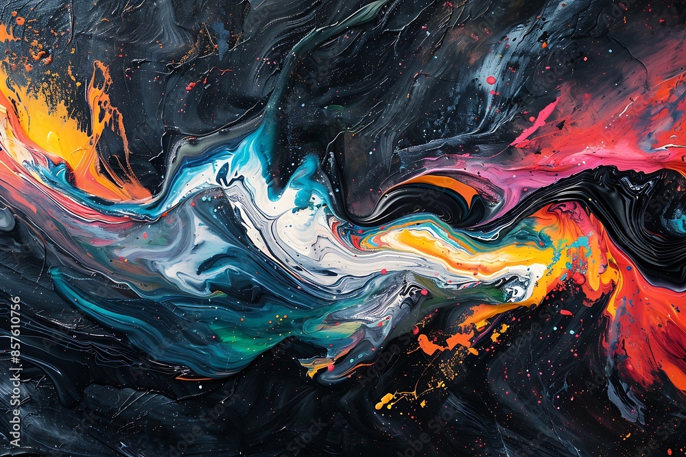 Aufkleber abstract colorful swirls on black canvas