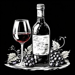 the Generative AI, bottle of wine and grapes isolated