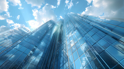 Modern glass skyscraper building exterior background. 3d render illustration