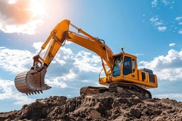 Yellow Excavator Working on a Construction Site